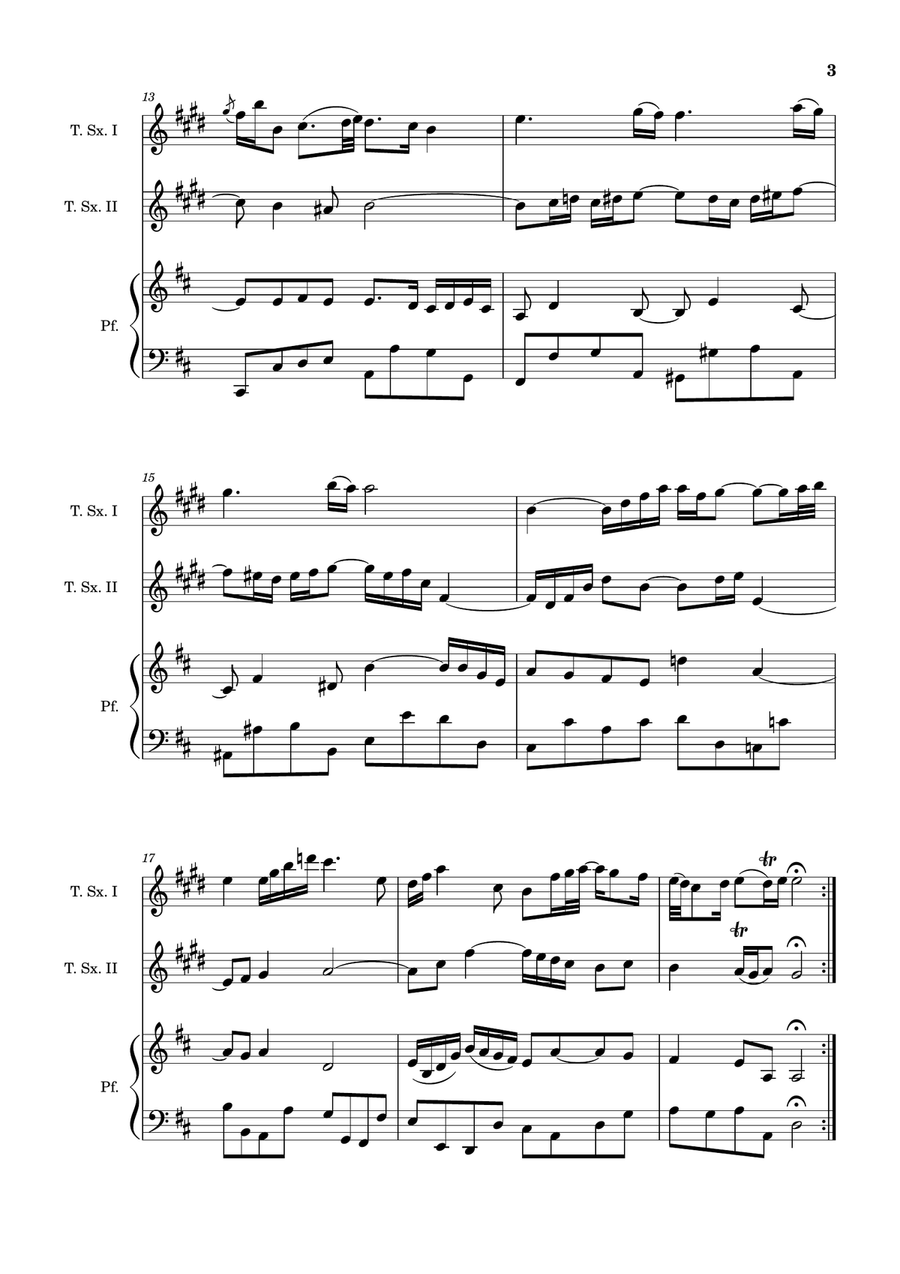 Air on the G String. For Tenor Sax Duet and Piano. Score and Parts. Small Ensemble scores gallery preview page 3