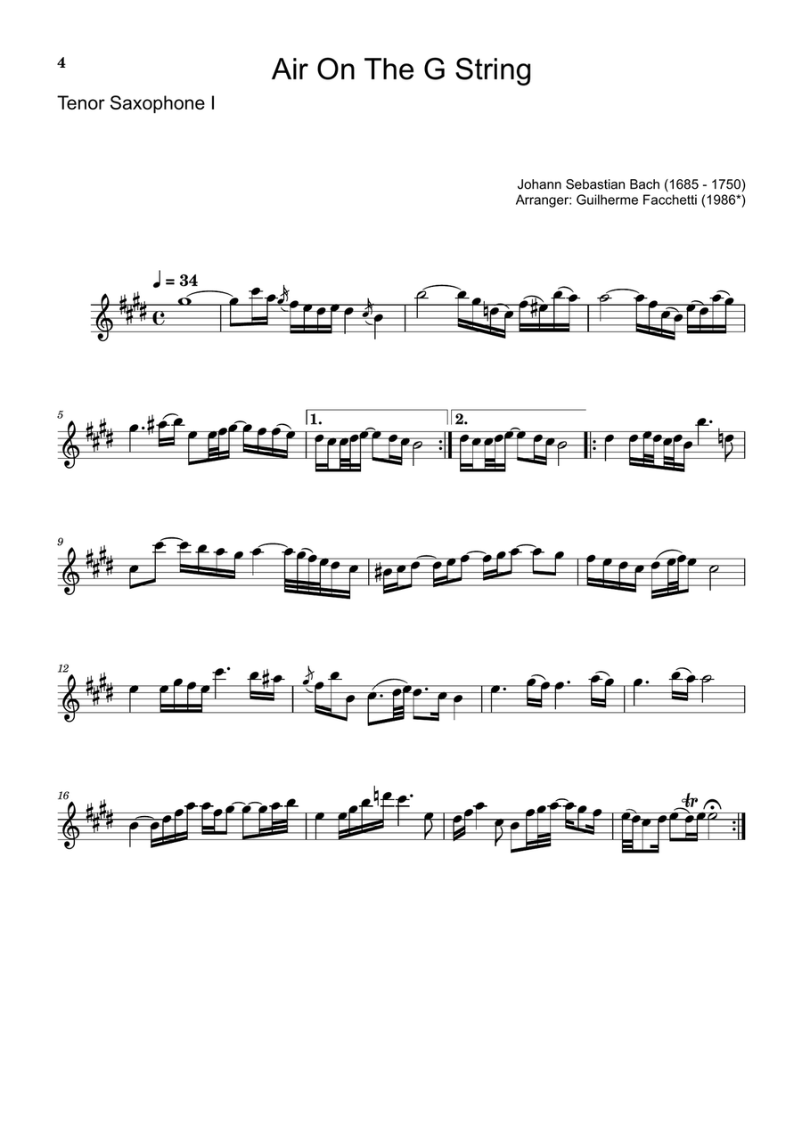 Air on the G String. For Tenor Sax Duet and Piano. Score and Parts. Small Ensemble scores gallery preview page 4
