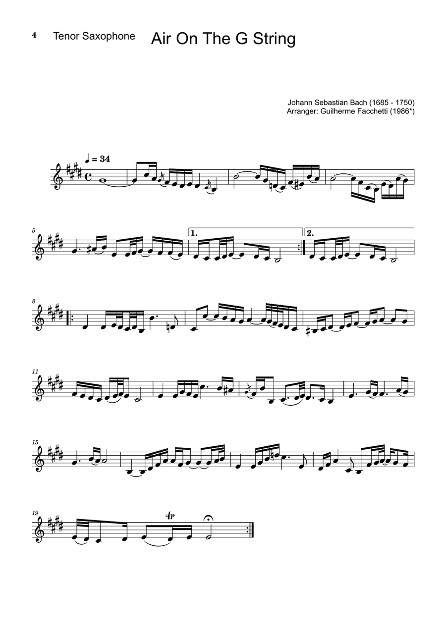 Air on the G String. For T. Sax, B. Sax and Piano. Score and Parts. Small Ensemble scores gallery preview page 4