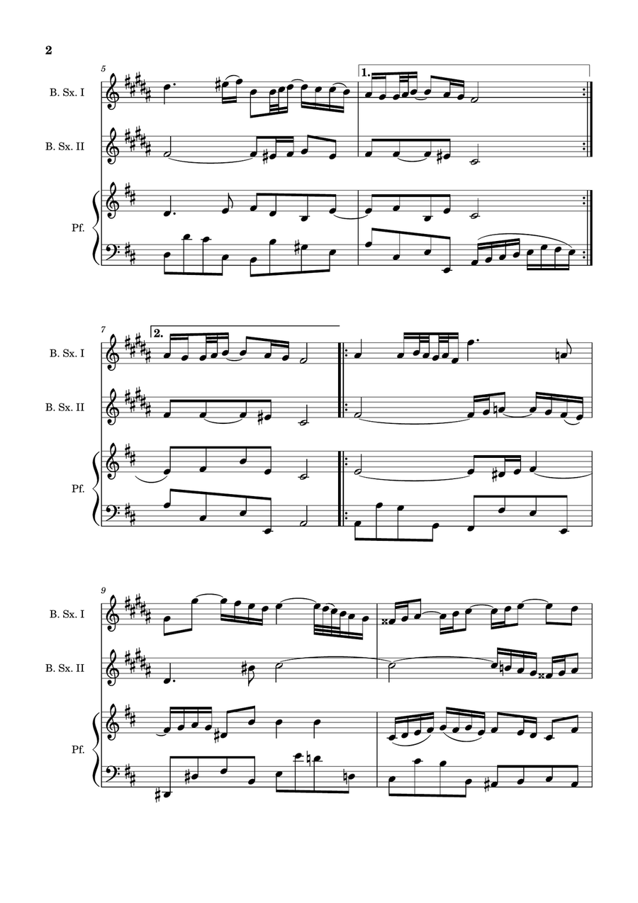 Air on the G String. For Baritone Sax Duet and Piano. Score and Parts. Small Ensemble scores gallery preview page 2