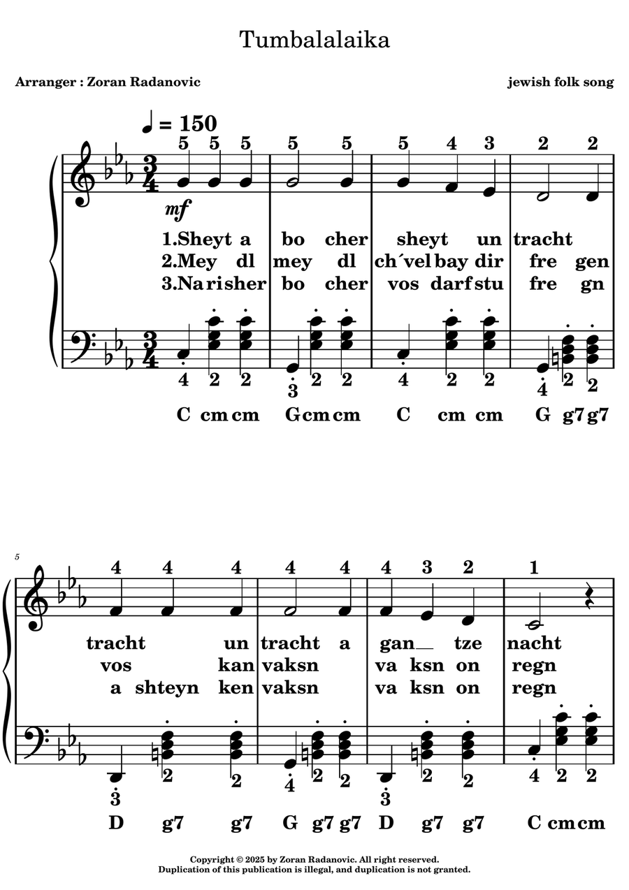 Tumbalalaika - for accordion + lyrics - C minor Accordion scores gallery preview page 1