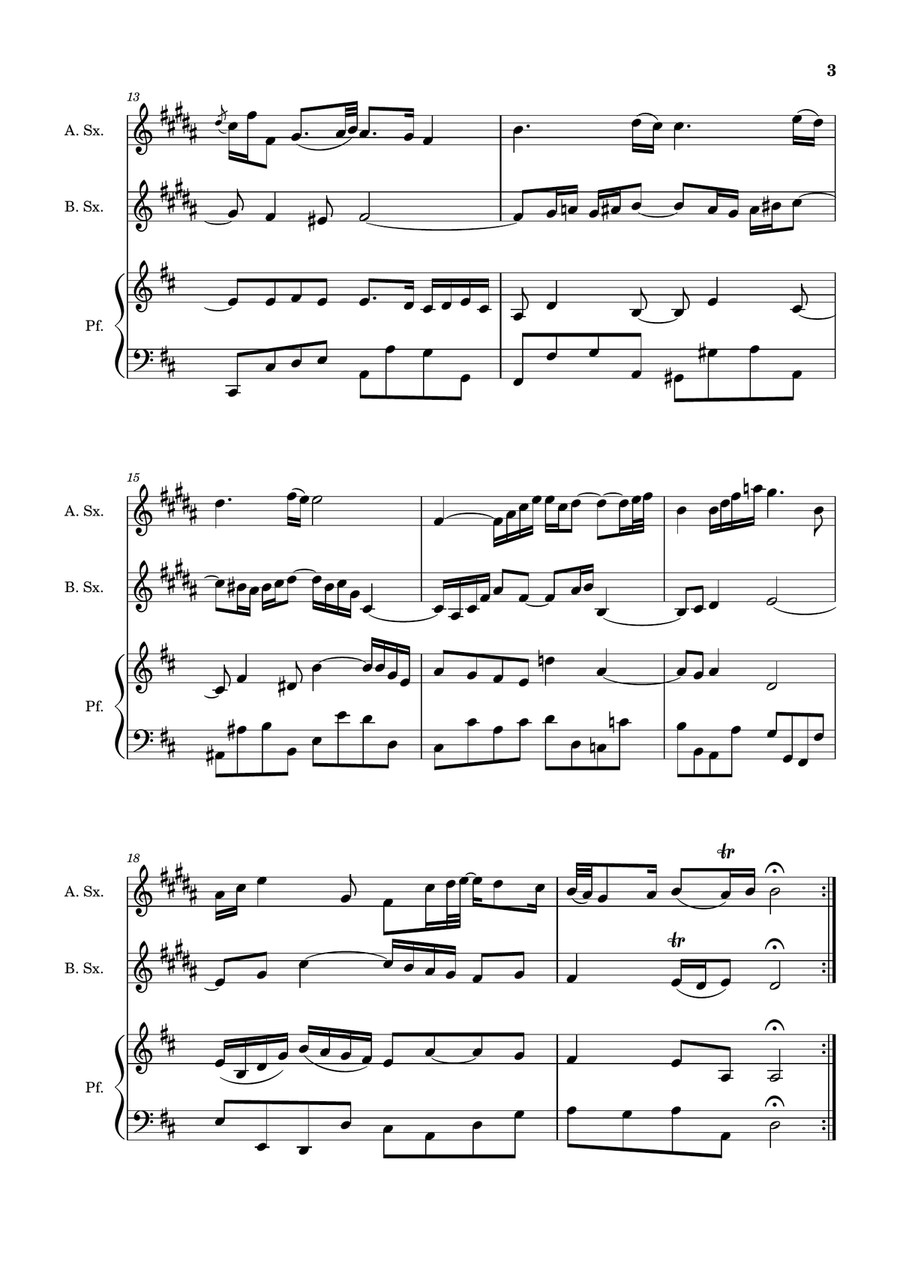 Air on the G String. For A. Sax, B. Sax and Piano. Score and Parts. Small Ensemble scores gallery preview page 3