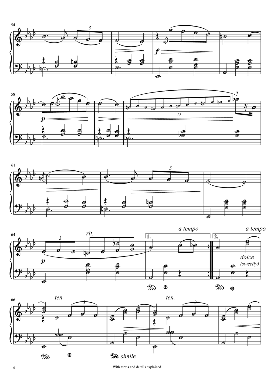 Waltz Opus 69 No. 1 (Posthumous) Chopin Piano Sheet Music Score with alphabets Piano Solo scores gallery preview page 4