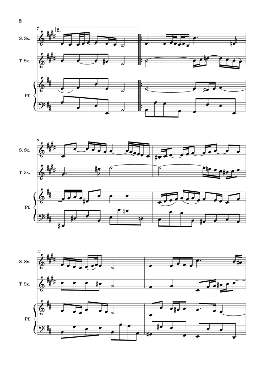Air on the G String. For S. Sax, T. Sax. and Piano. Score and Parts. Small Ensemble scores gallery preview page 2