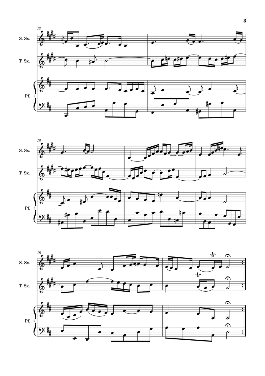 Air on the G String. For S. Sax, T. Sax. and Piano. Score and Parts. Small Ensemble scores gallery preview page 3