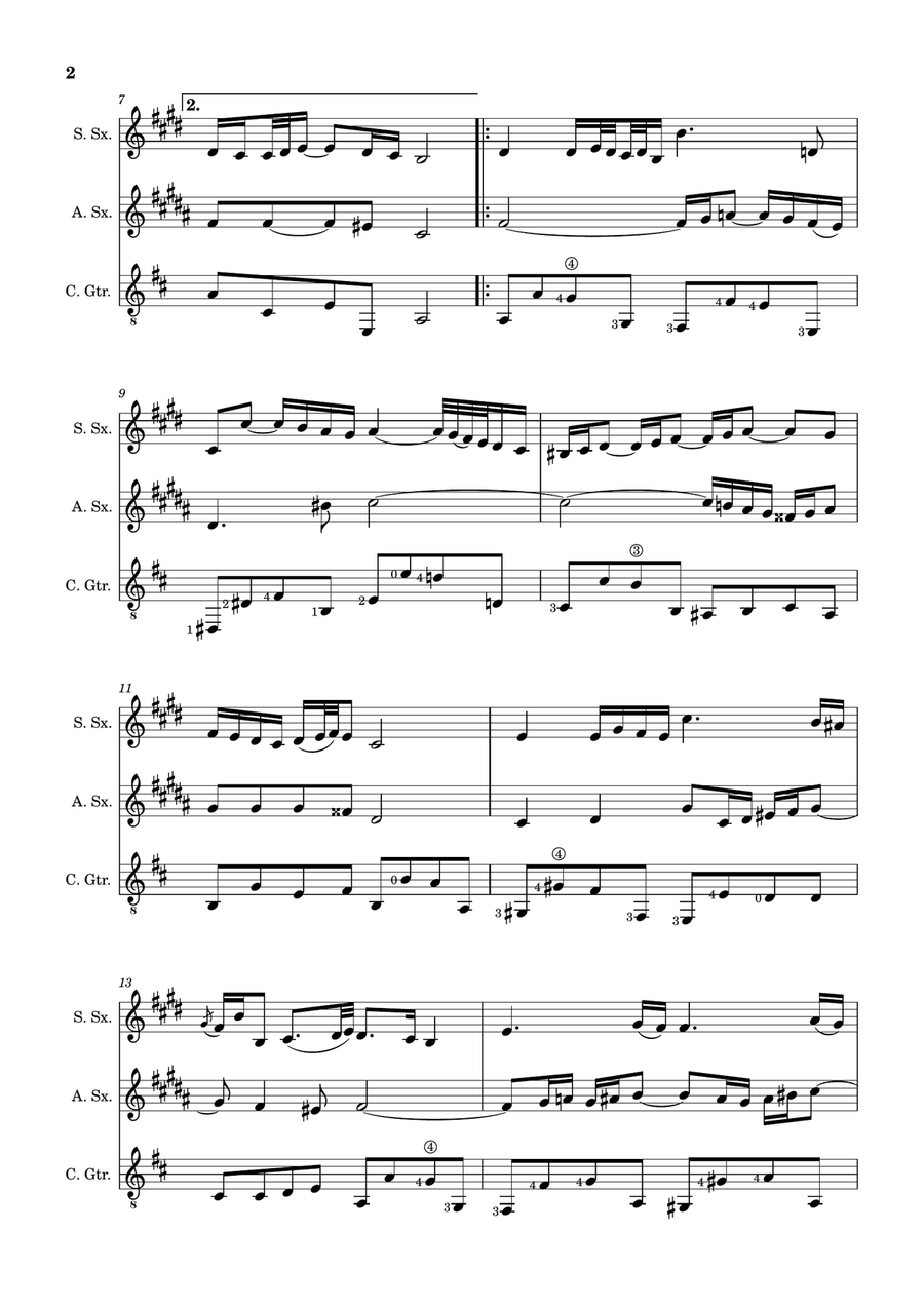 Air on the G String. For S. Sax, A. Sax and Guitar. Score and Parts. Small Ensemble scores gallery preview page 2