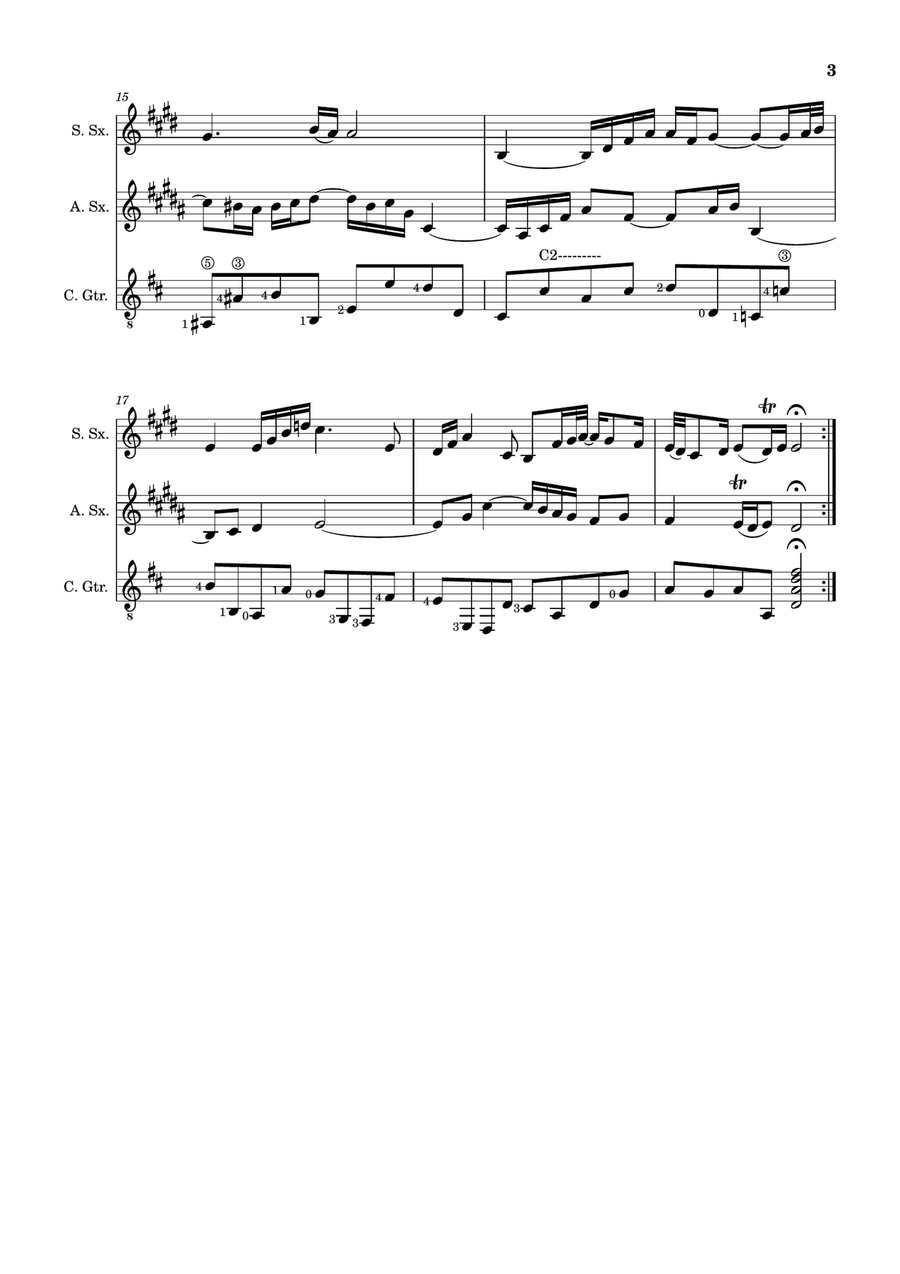 Air on the G String. For S. Sax, A. Sax and Guitar. Score and Parts. Small Ensemble scores gallery preview page 3