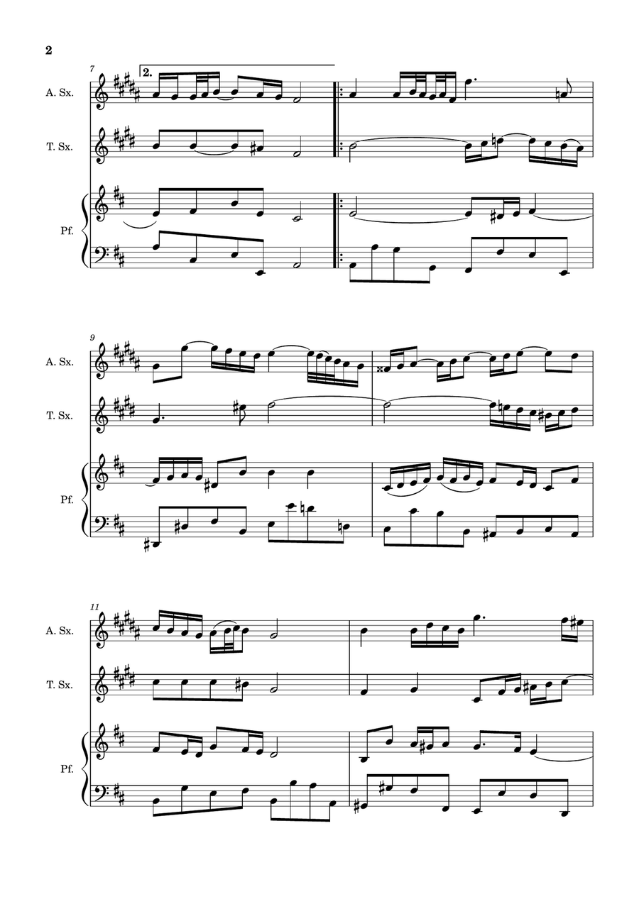 Air on the G String. For A. Sax, T. Sax and Piano. Score and Parts. Small Ensemble scores gallery preview page 2