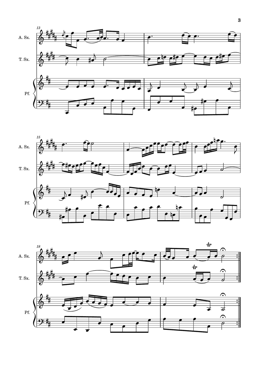 Air on the G String. For A. Sax, T. Sax and Piano. Score and Parts. Small Ensemble scores gallery preview page 3