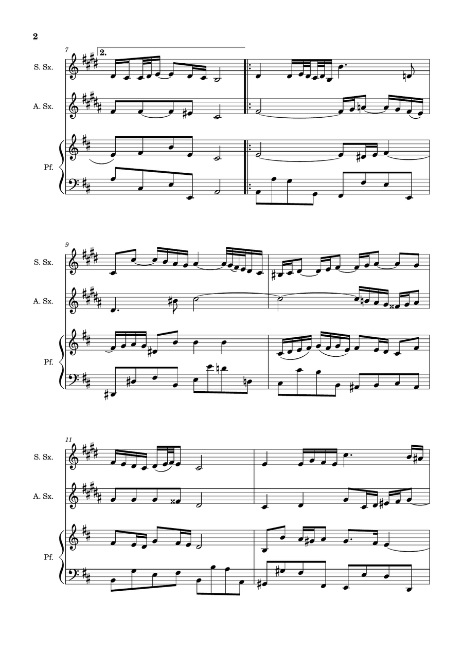 Air on the G String. For S. Sax, A. Sax and Piano. Score and Parts. Small Ensemble scores gallery preview page 2