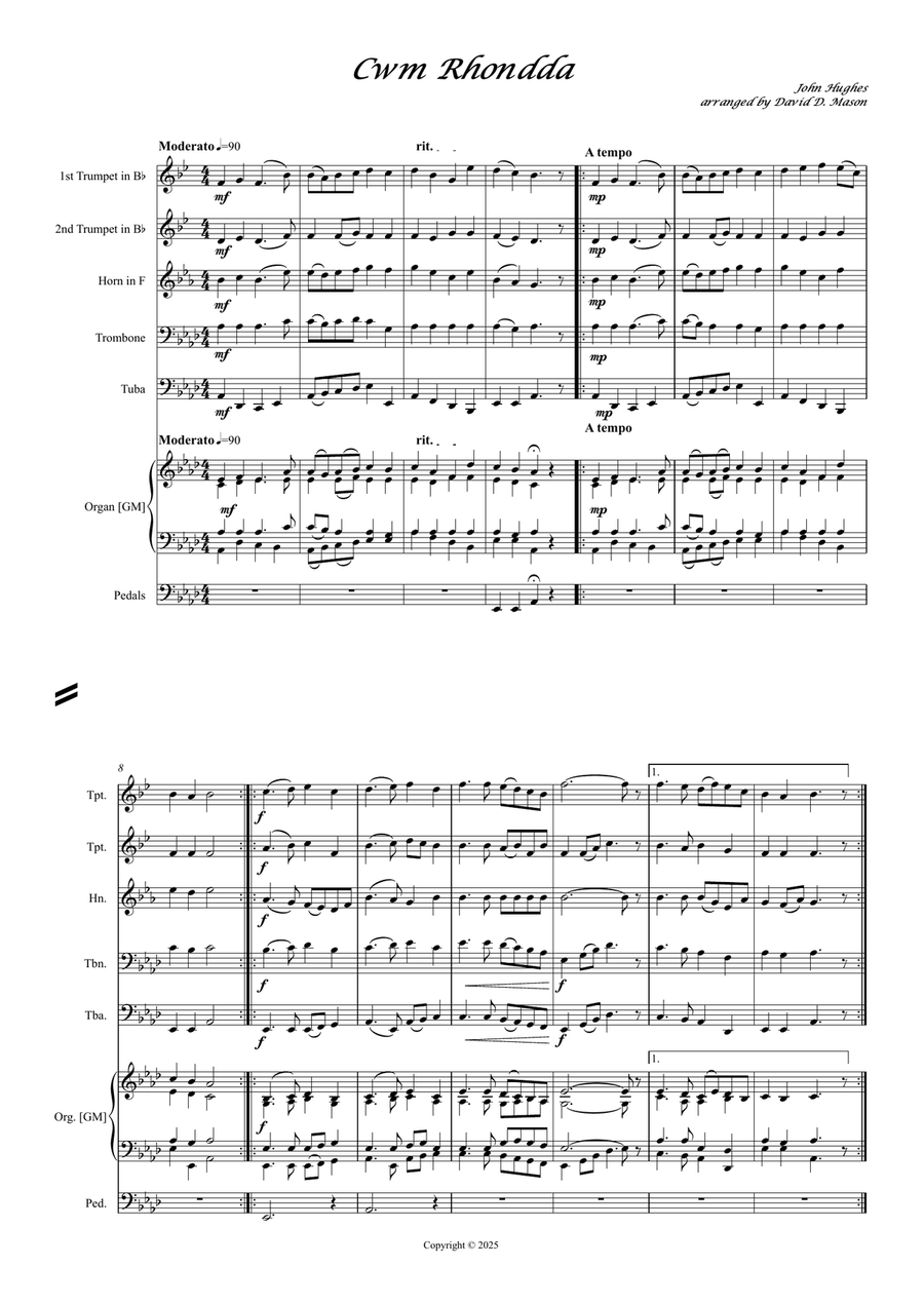 Cwm Rhondda Cwm Rhondda Brass Quintet scores gallery preview page 2