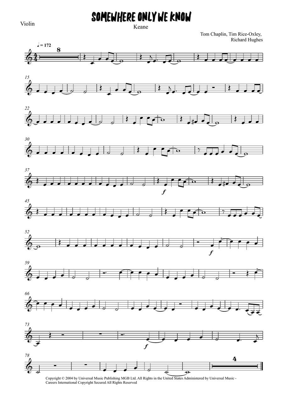 Somewhere Only We Know Somewhere Only We Know Violin Solo scores gallery preview page 4