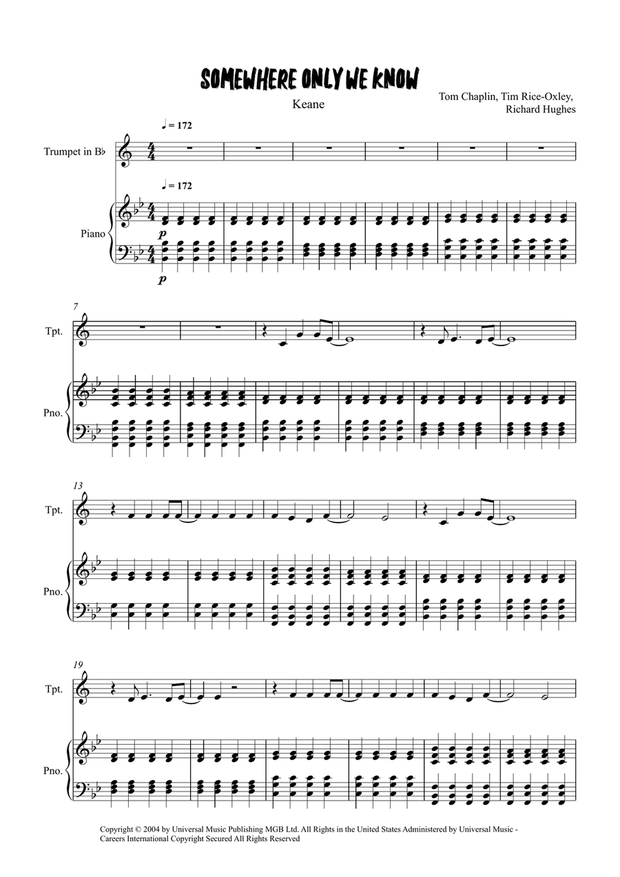 Somewhere Only We Know Somewhere Only We Know Trumpet Solo scores gallery preview page 1
