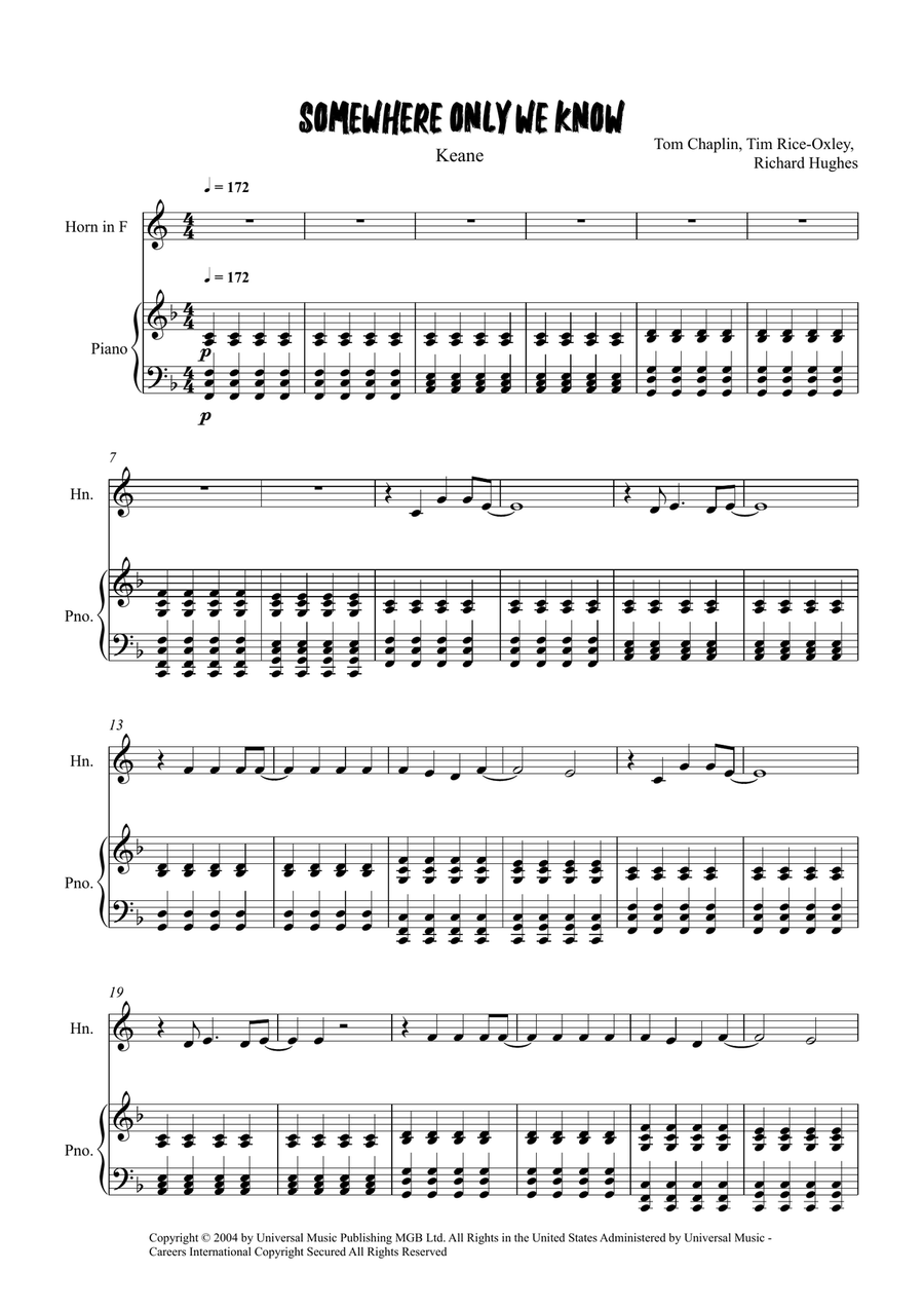 Somewhere Only We Know Somewhere Only We Know Piano scores gallery preview page 1