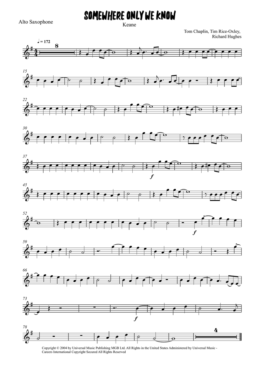 Somewhere Only We Know Somewhere Only We Know Alto Saxophone scores gallery preview page 4