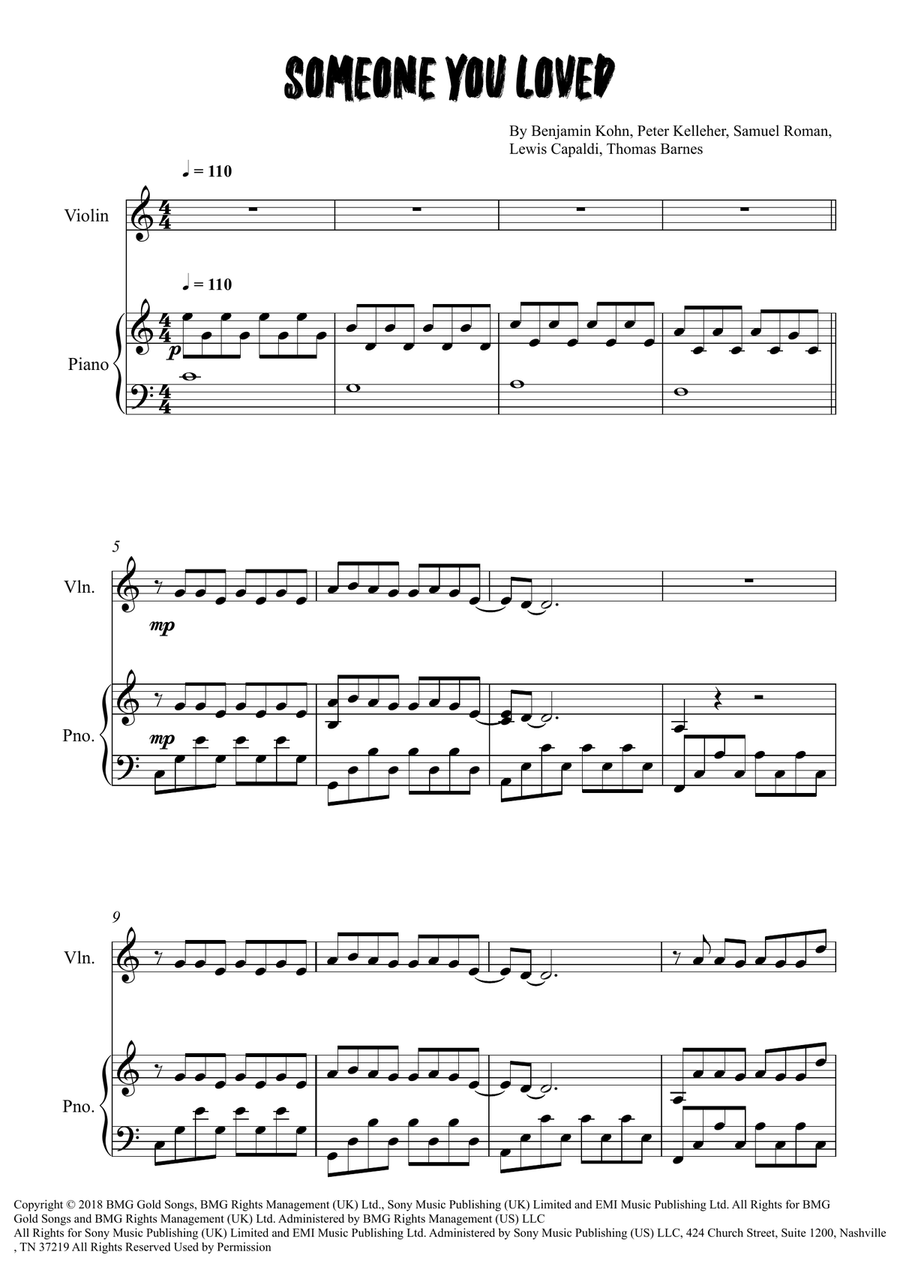 Someone You Loved Someone You Loved Violin Solo scores gallery preview page 1