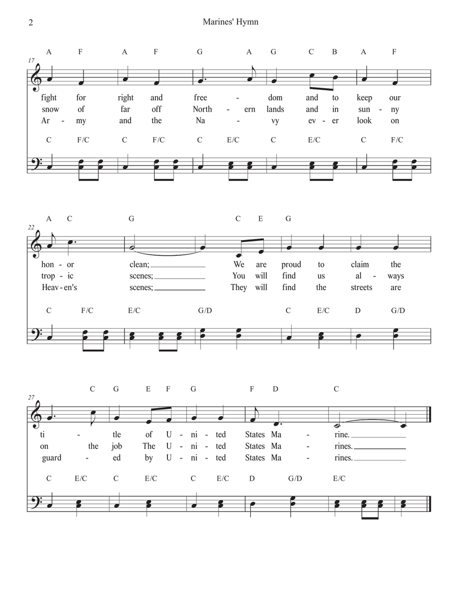 Marines' Hymn for Piano Marines' Hymn for Piano Easy Piano scores gallery preview page 2
