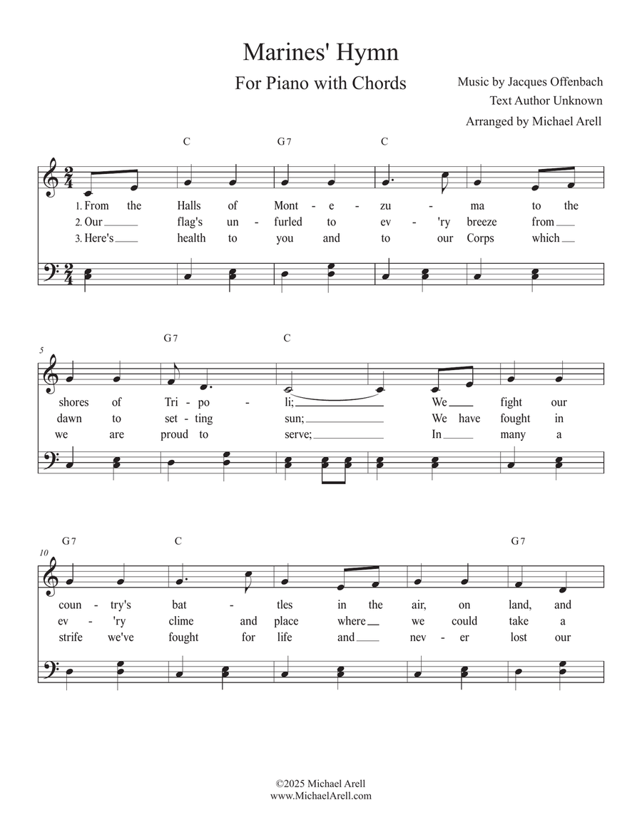 Marines' Hymn for Piano Marines' Hymn for Piano Easy Piano scores gallery preview page 3
