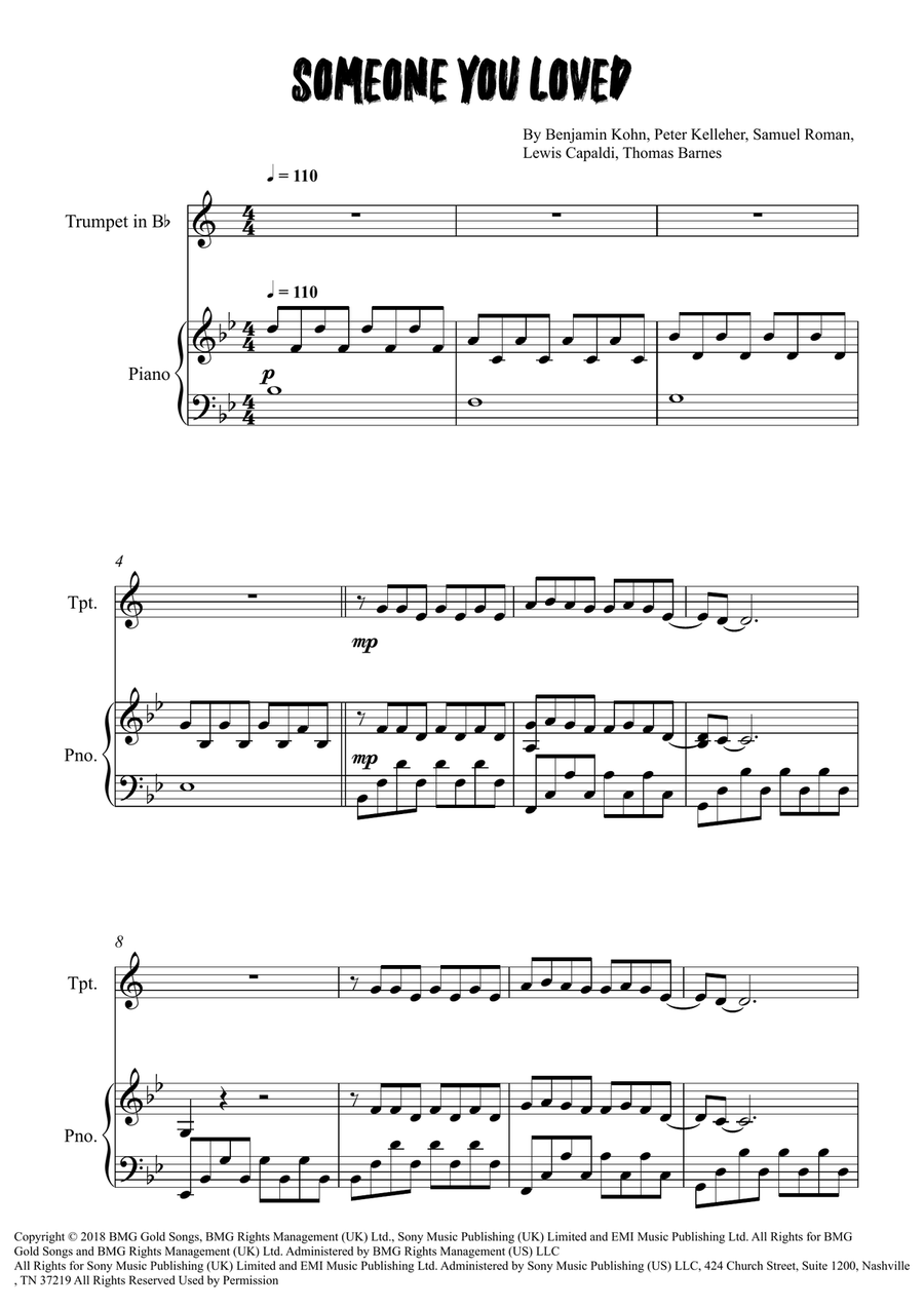 Someone You Loved Someone You Loved Trumpet Solo scores gallery preview page 1