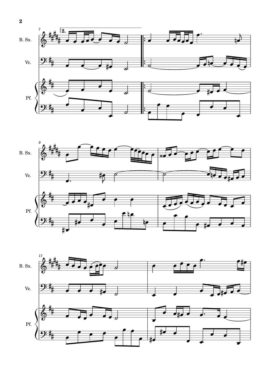 Air on the G String. For B. Sax, Cello and Piano. Score and Parts. Small Ensemble scores gallery preview page 2