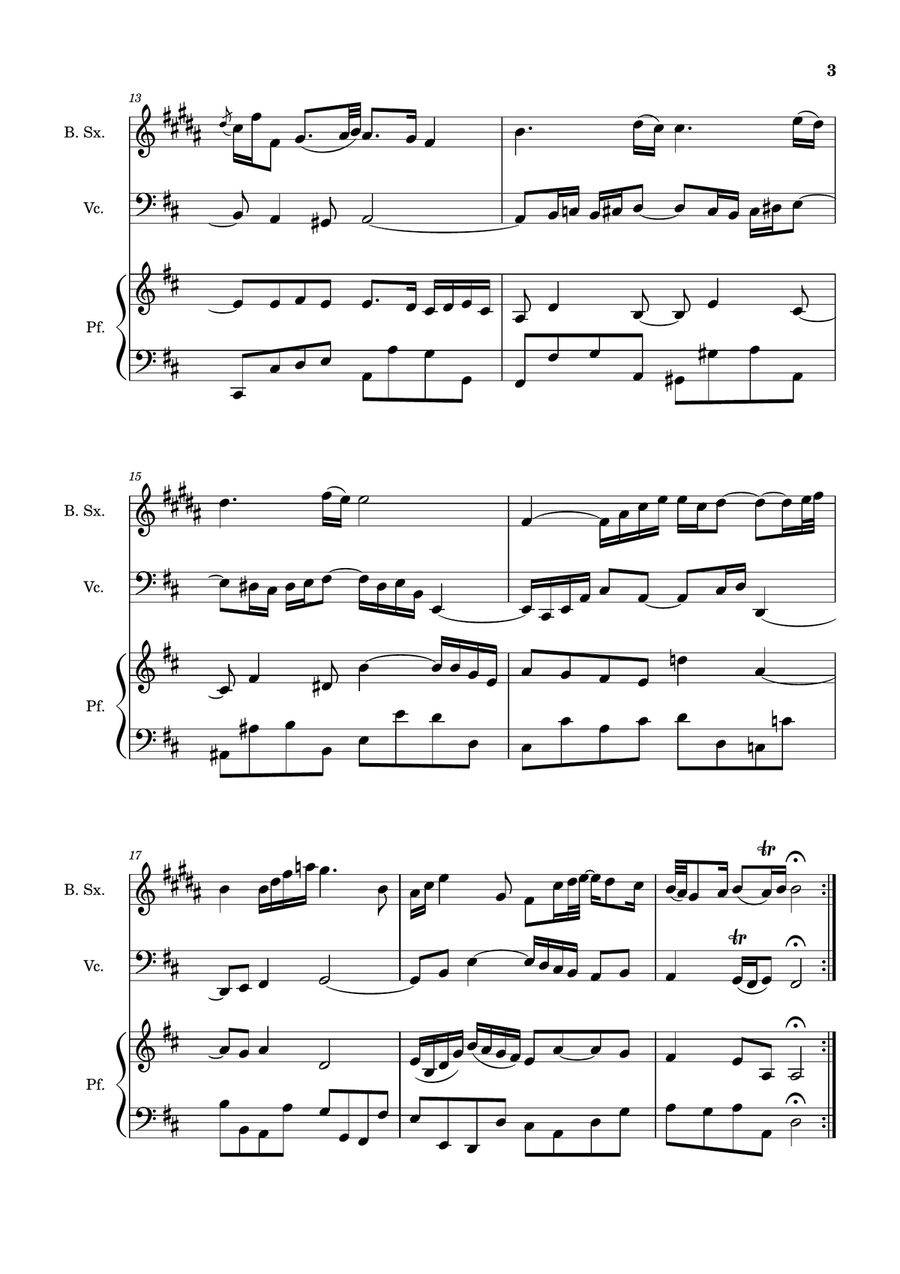 Air on the G String. For B. Sax, Cello and Piano. Score and Parts. Small Ensemble scores gallery preview page 3