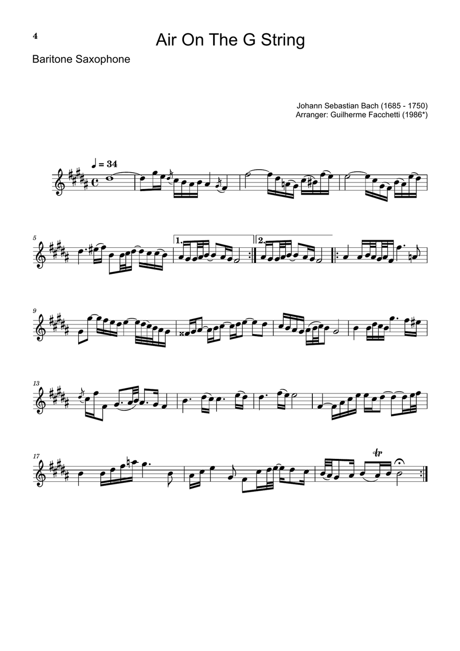 Air on the G String. For B. Sax, Cello and Piano. Score and Parts. Small Ensemble scores gallery preview page 4