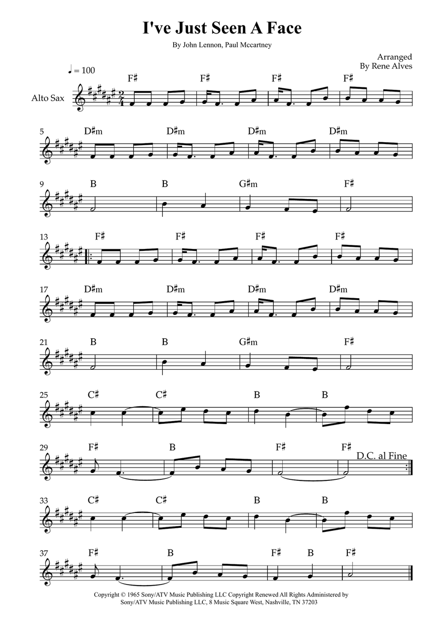 I've Just Seen A Face I've Just Seen A Face Alto Saxophone scores gallery preview page 1