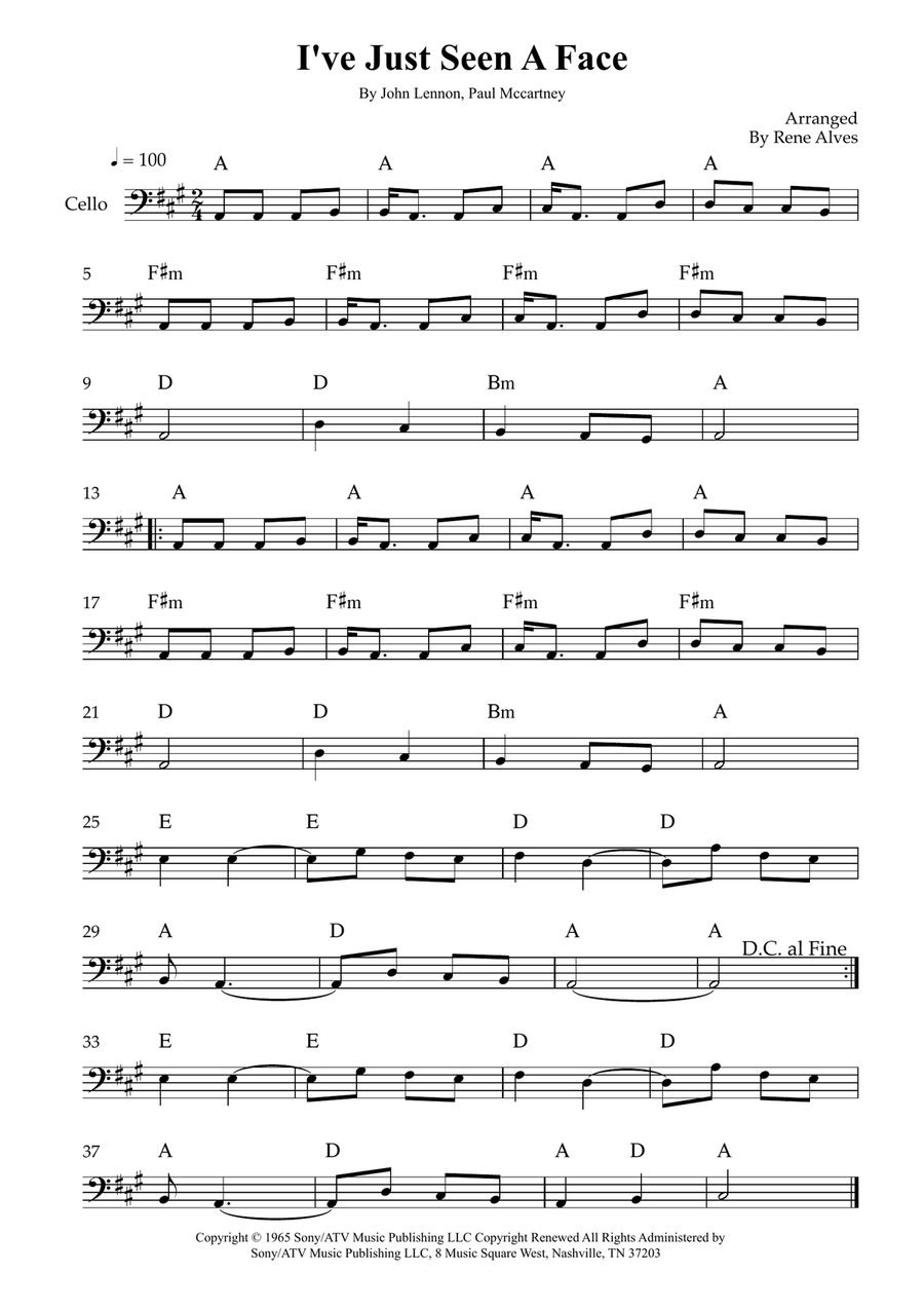 I've Just Seen A Face I've Just Seen A Face Cello Solo scores gallery preview page 1