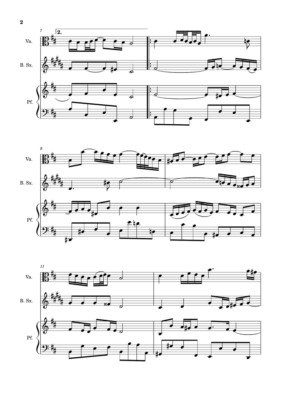 Air on the G String. For Viola, B. Sax and Piano. Score and Parts. Small Ensemble scores gallery preview page 2