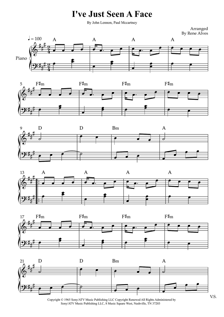 I've Just Seen A Face I've Just Seen A Face Easy Piano scores gallery preview page 1