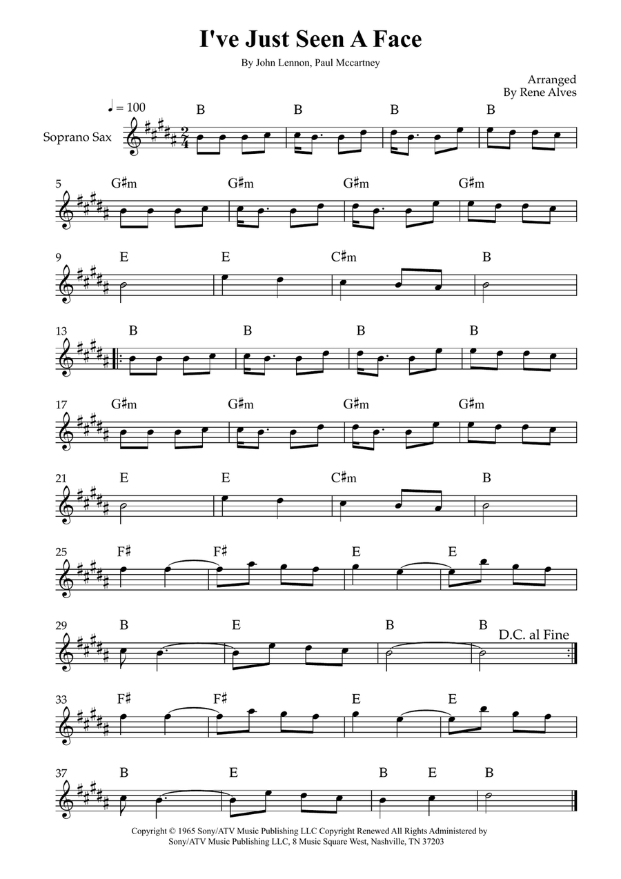 I've Just Seen A Face I've Just Seen A Face Soprano Saxophone scores gallery preview page 1