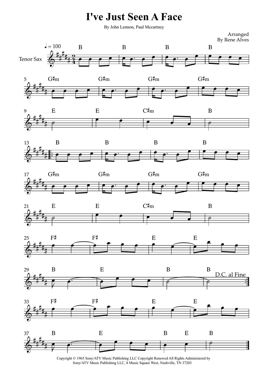 I've Just Seen A Face I've Just Seen A Face Tenor Saxophone scores gallery preview page 1