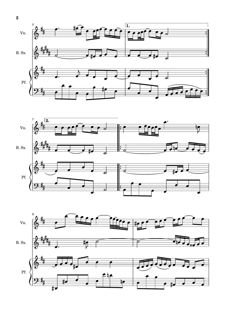 Air on the G String. For Violin, B. Sax and Piano. Score and Parts. Small Ensemble scores gallery preview page 2