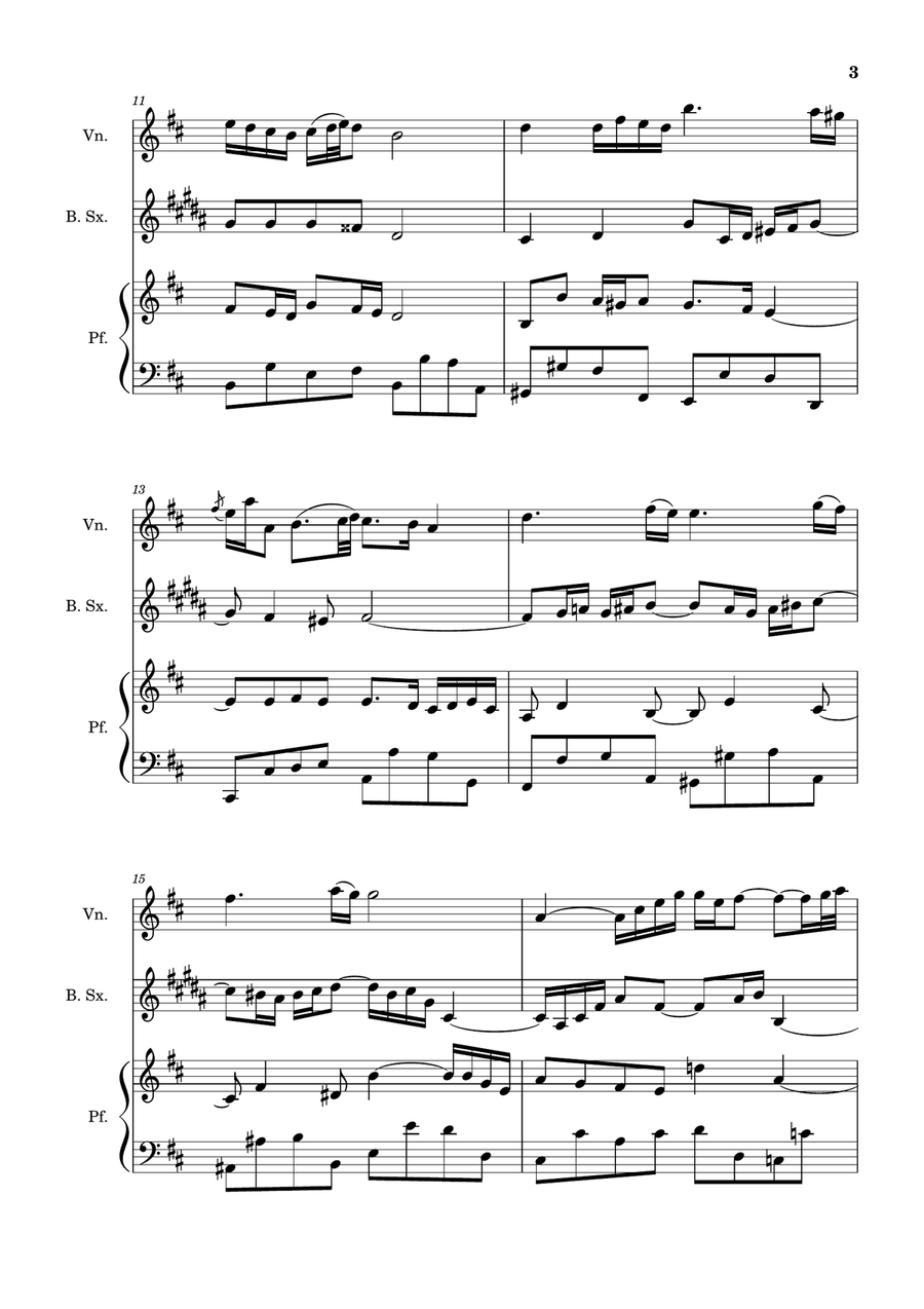 Air on the G String. For Violin, B. Sax and Piano. Score and Parts. Small Ensemble scores gallery preview page 3