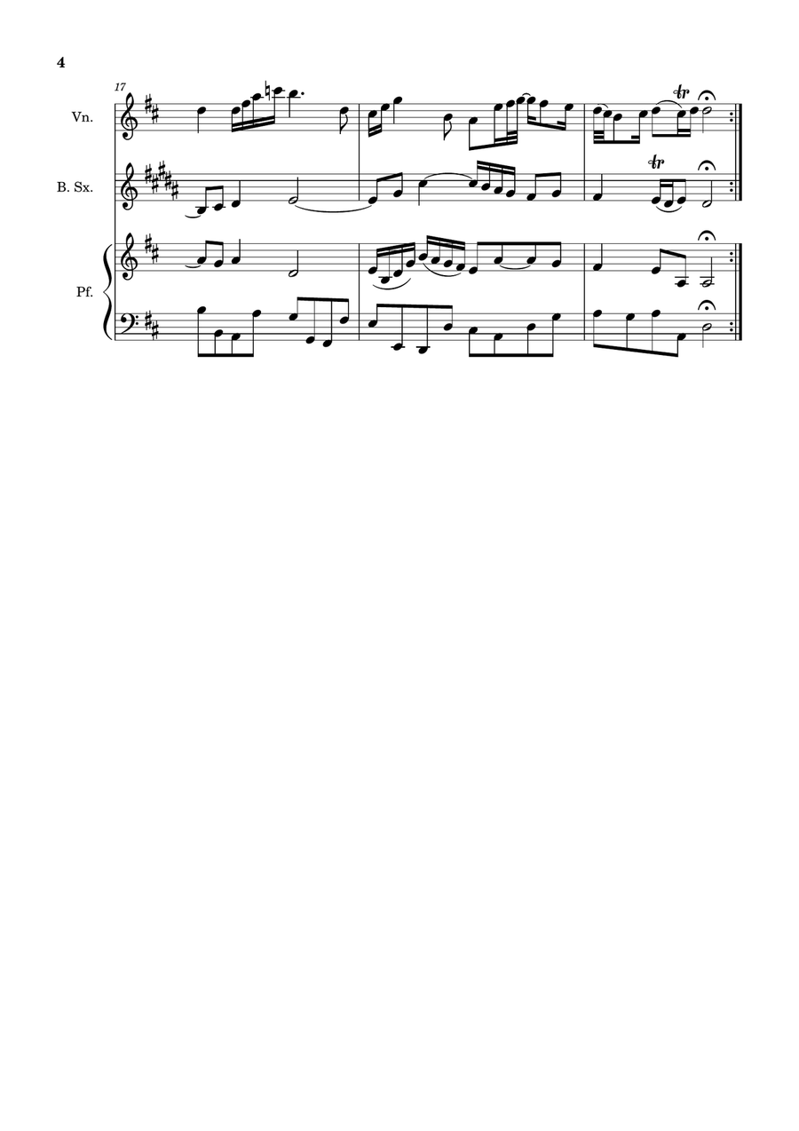 Air on the G String. For Violin, B. Sax and Piano. Score and Parts. Small Ensemble scores gallery preview page 4
