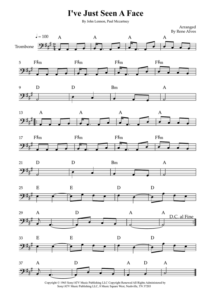 I've Just Seen A Face I've Just Seen A Face Trombone Solo scores gallery preview page 1