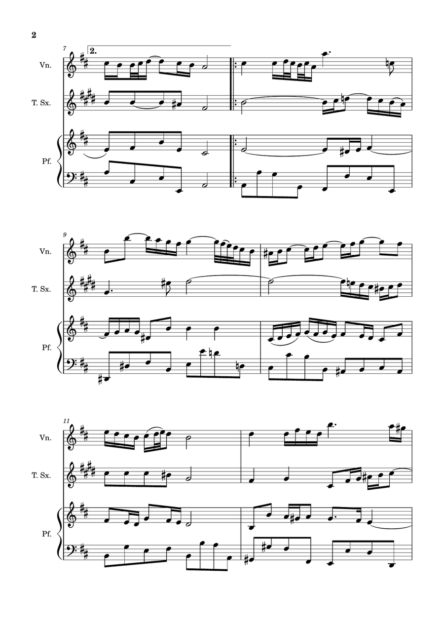 Air on the G String. For Violin, T. Sax and Piano. Score and Parts. Small Ensemble scores gallery preview page 2
