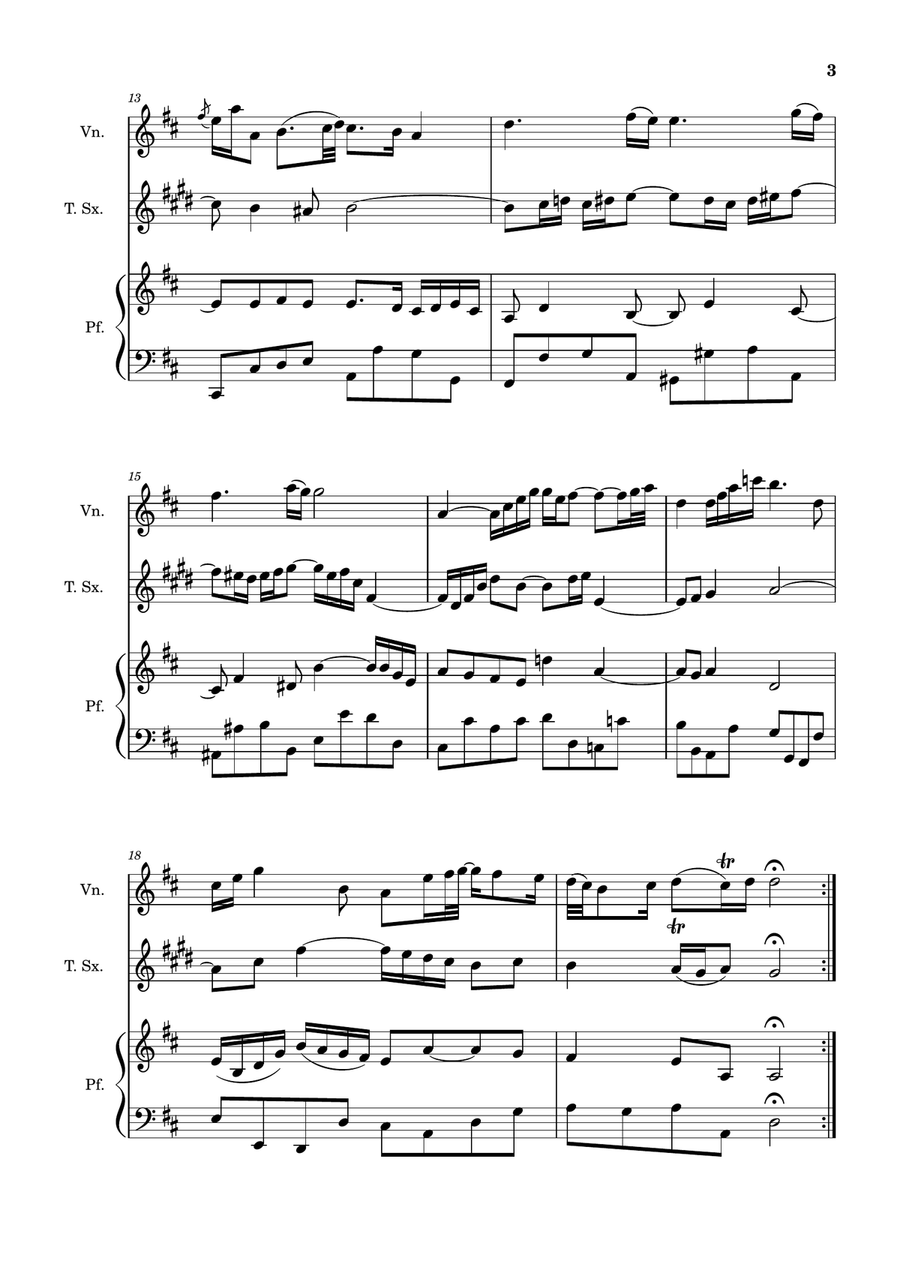 Air on the G String. For Violin, T. Sax and Piano. Score and Parts. Small Ensemble scores gallery preview page 3