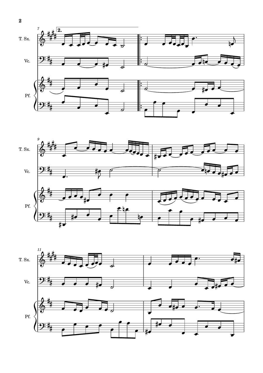 Air on the G String. For T. Sax, Cello and Piano. Score and Parts. Small Ensemble scores gallery preview page 2