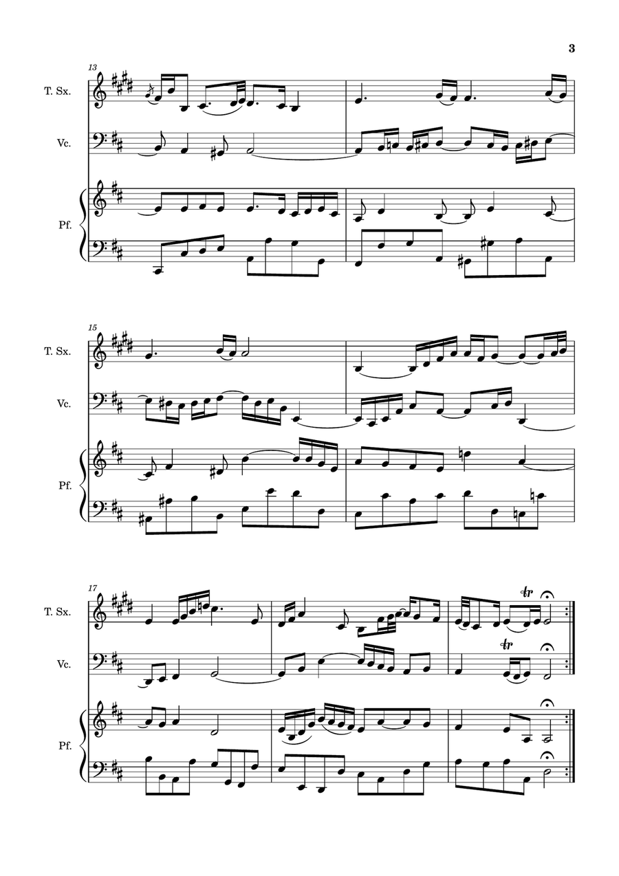 Air on the G String. For T. Sax, Cello and Piano. Score and Parts. Small Ensemble scores gallery preview page 3