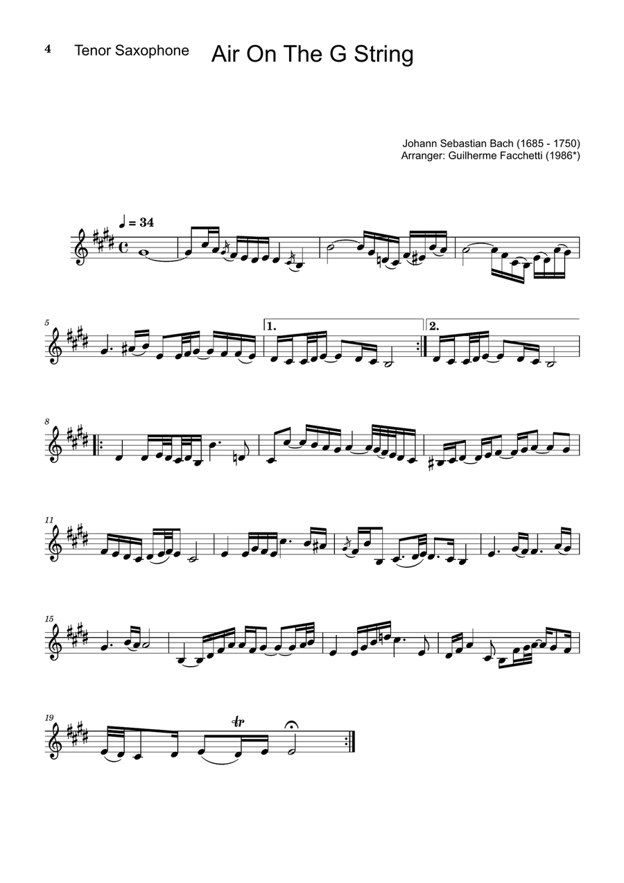 Air on the G String. For T. Sax, Cello and Piano. Score and Parts. Small Ensemble scores gallery preview page 4