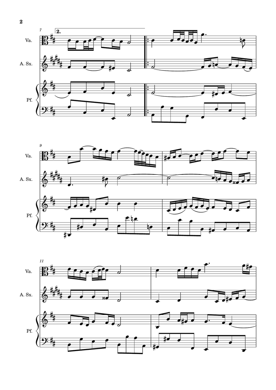 Air on the G String. For Viola, A. Sax and Piano. Score and Parts. Small Ensemble scores gallery preview page 2