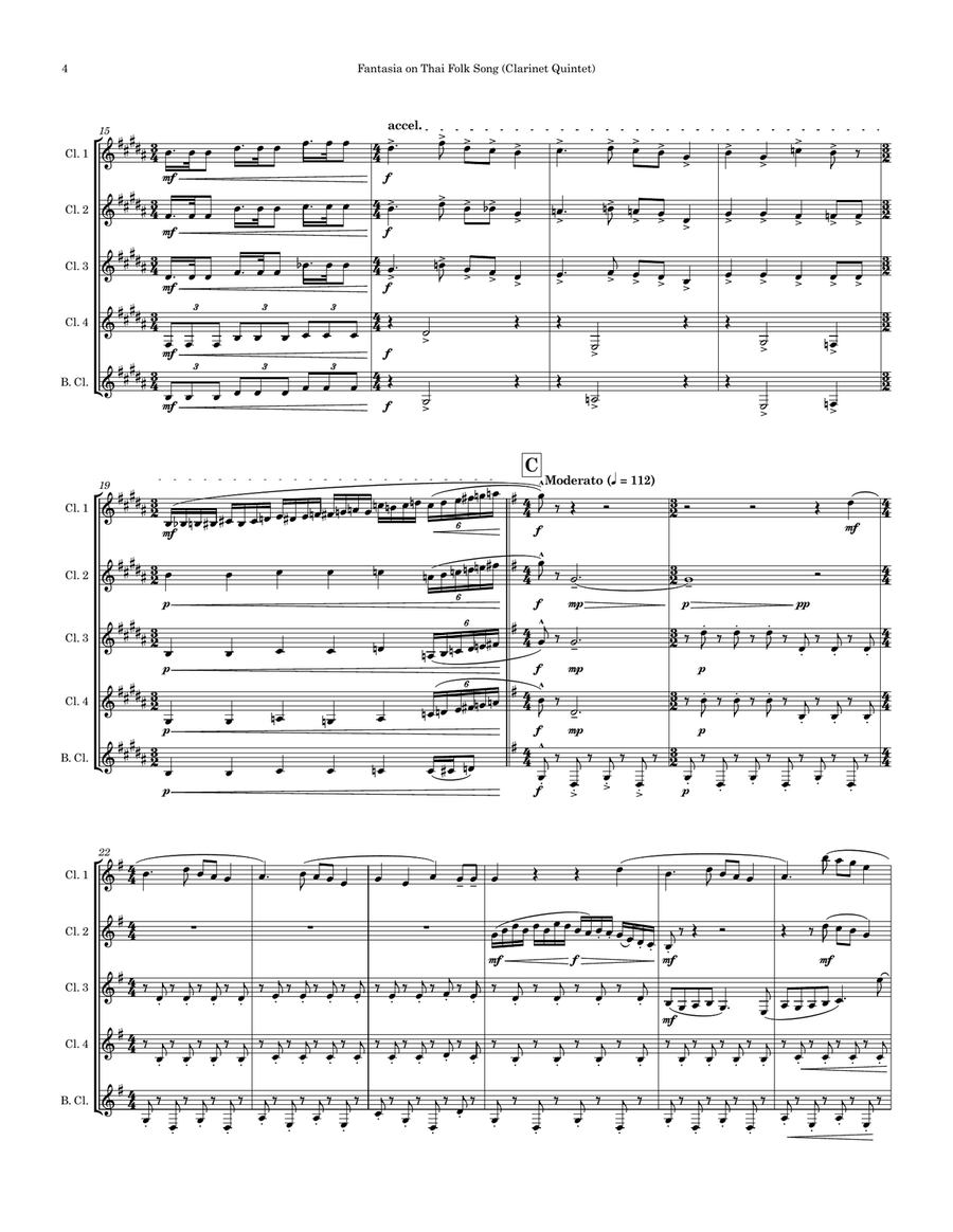 Fantasia on Thai Folk Tune (Clarinet Quintet) - Score Only Clarinet Quintet scores gallery preview page 6