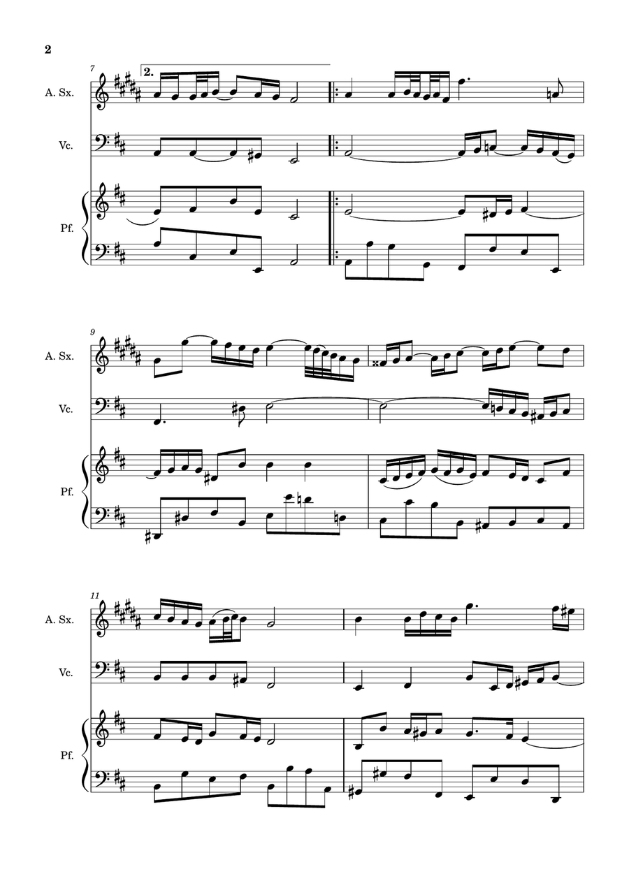 Air on the G String. For A. Sax, Cello and Piano. Score and Parts. Small Ensemble scores gallery preview page 2