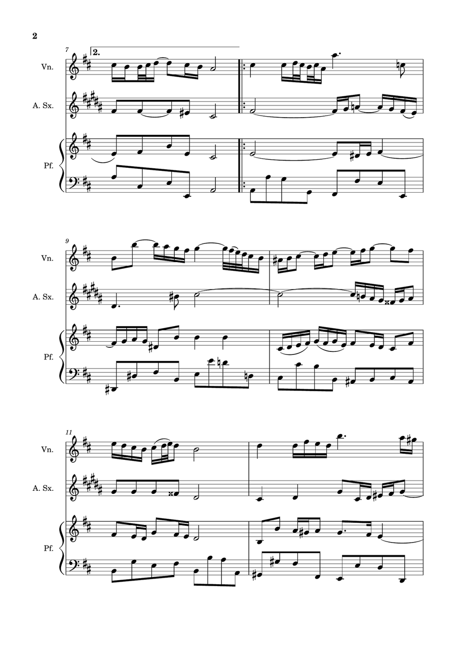Air on the G String. For Violin, A. Sax and Piano. Score and Parts. Small Ensemble scores gallery preview page 2