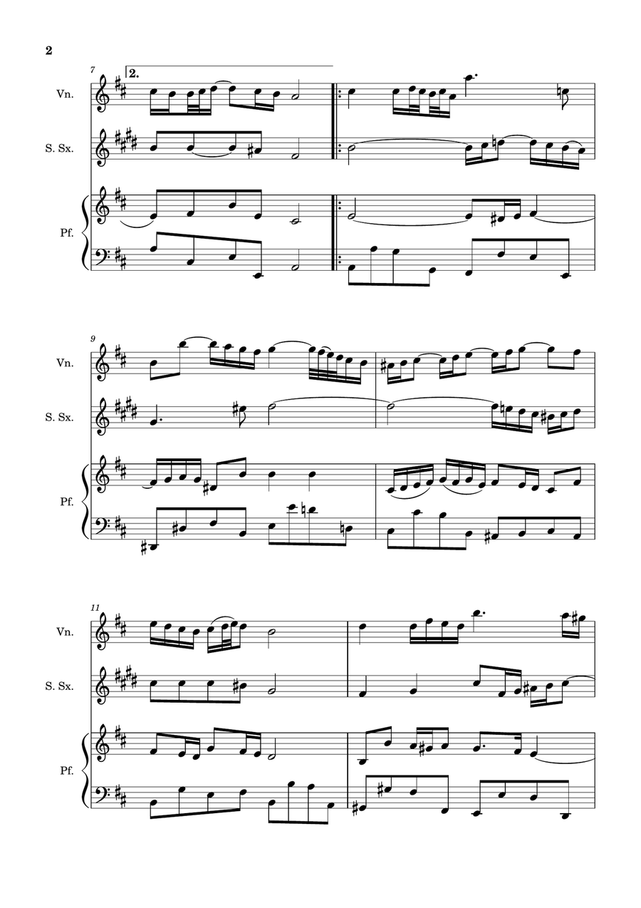 Air on the G String. For Violin, S. Sax and Piano. Score and Parts. Small Ensemble scores gallery preview page 2