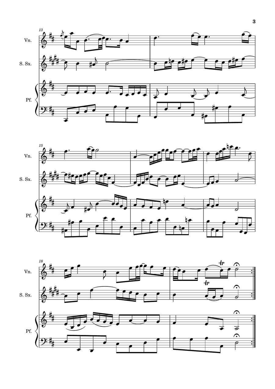 Air on the G String. For Violin, S. Sax and Piano. Score and Parts. Small Ensemble scores gallery preview page 3