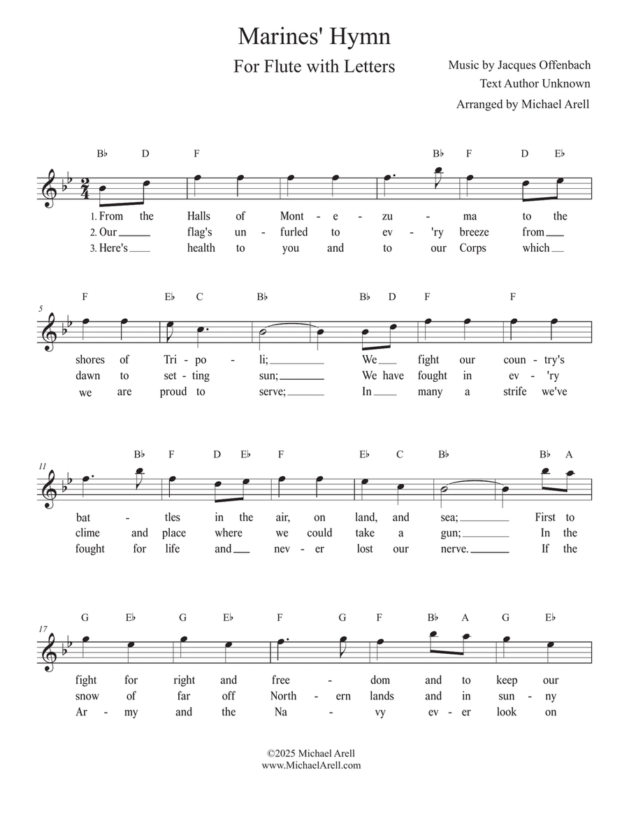 Marines' Hymn for Flute Marines' Hymn for Flute Piccolo scores gallery preview page 1