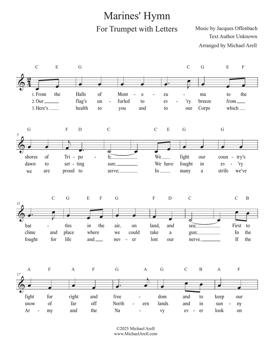Marines' Hymn for Trumpet C Trumpet scores gallery preview page 1