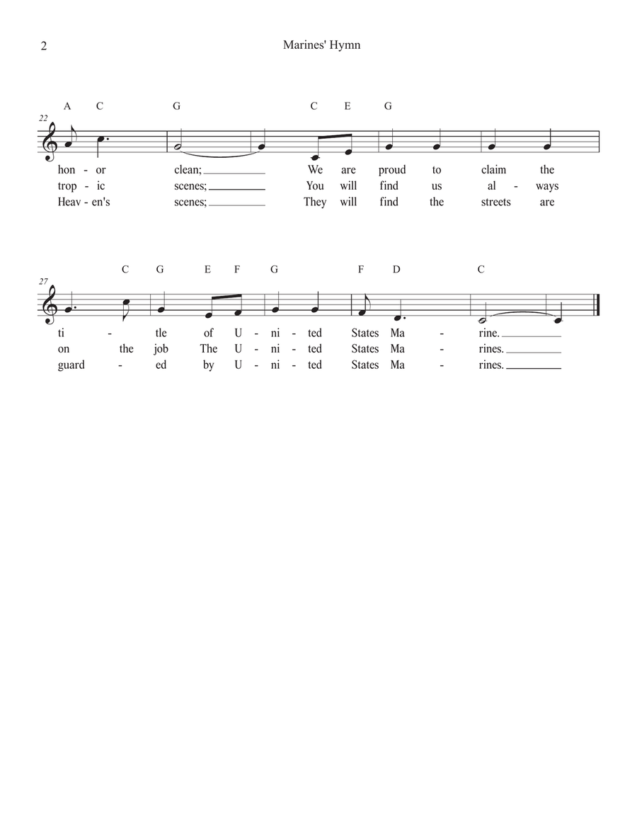 Marines' Hymn for Trumpet C Trumpet scores gallery preview page 2